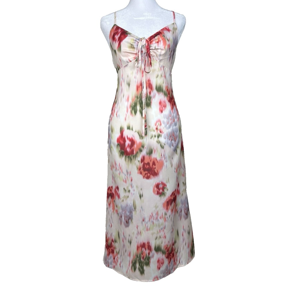 New Cider Midi Dress Womens Large Illusion Floral Knotted Sweetheart Watercolor